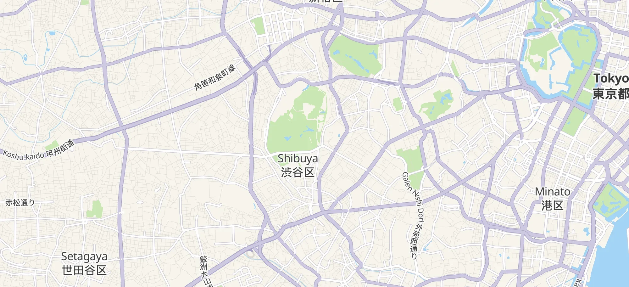Mapa de Tokio con las tres paradas del primer día marcadas